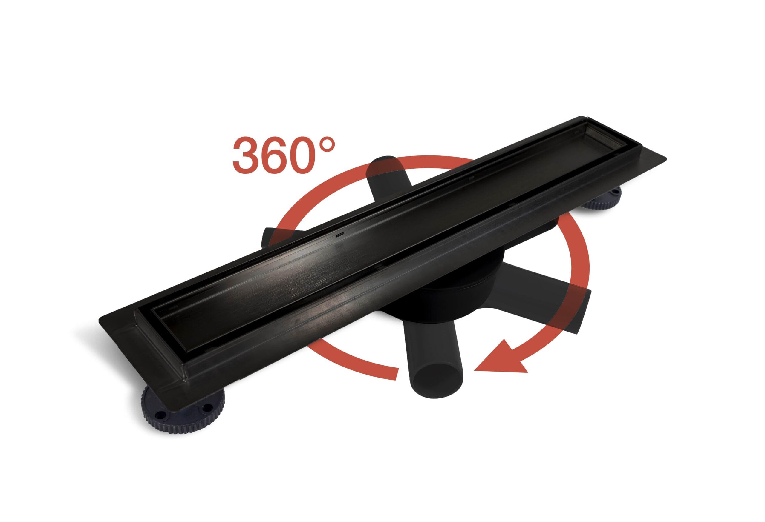 Duschrinne AquaUno Basic 360 – 100 cm Schwarz | AISI-304-Edelstahl; 49 l/min; 57 mm Einbauhöhe; Nass-/Trocken-Siphon; für bodengleiche Duschen