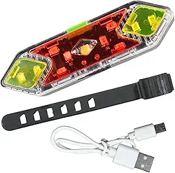 Pisca de Bike Bicicleta Luz Sinalizador LED, 8 Modos de Iluminação, Recarregável USB, 7,5 x 2 cm, Vermelho e Amarelo