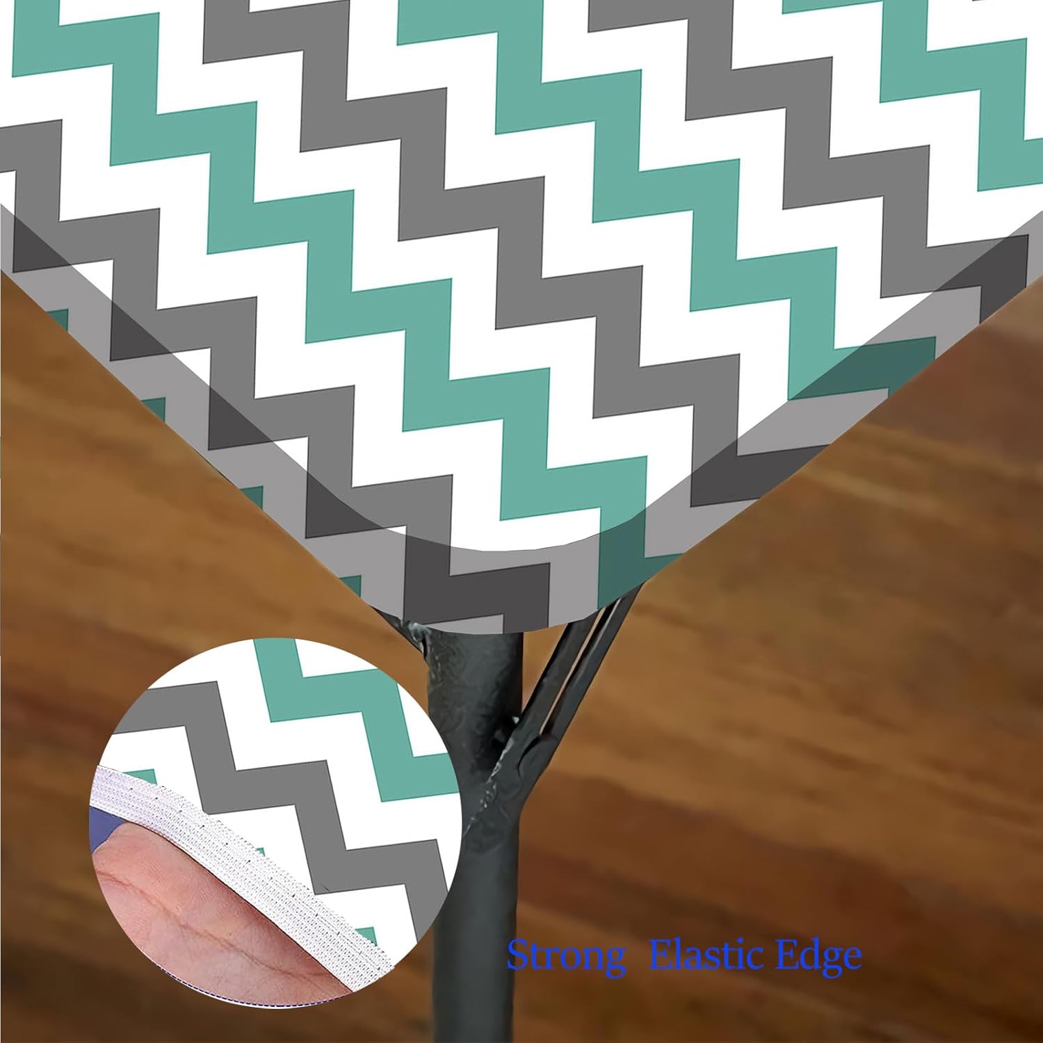 Chevron Table Cover Square, Geometric Wavy Zigzag Herringbone Stripes Elastic Table Cover Square, Fits 40x40 inch Table, for Restaurants Picnic Patio Outdoor Party Decor, Grey White