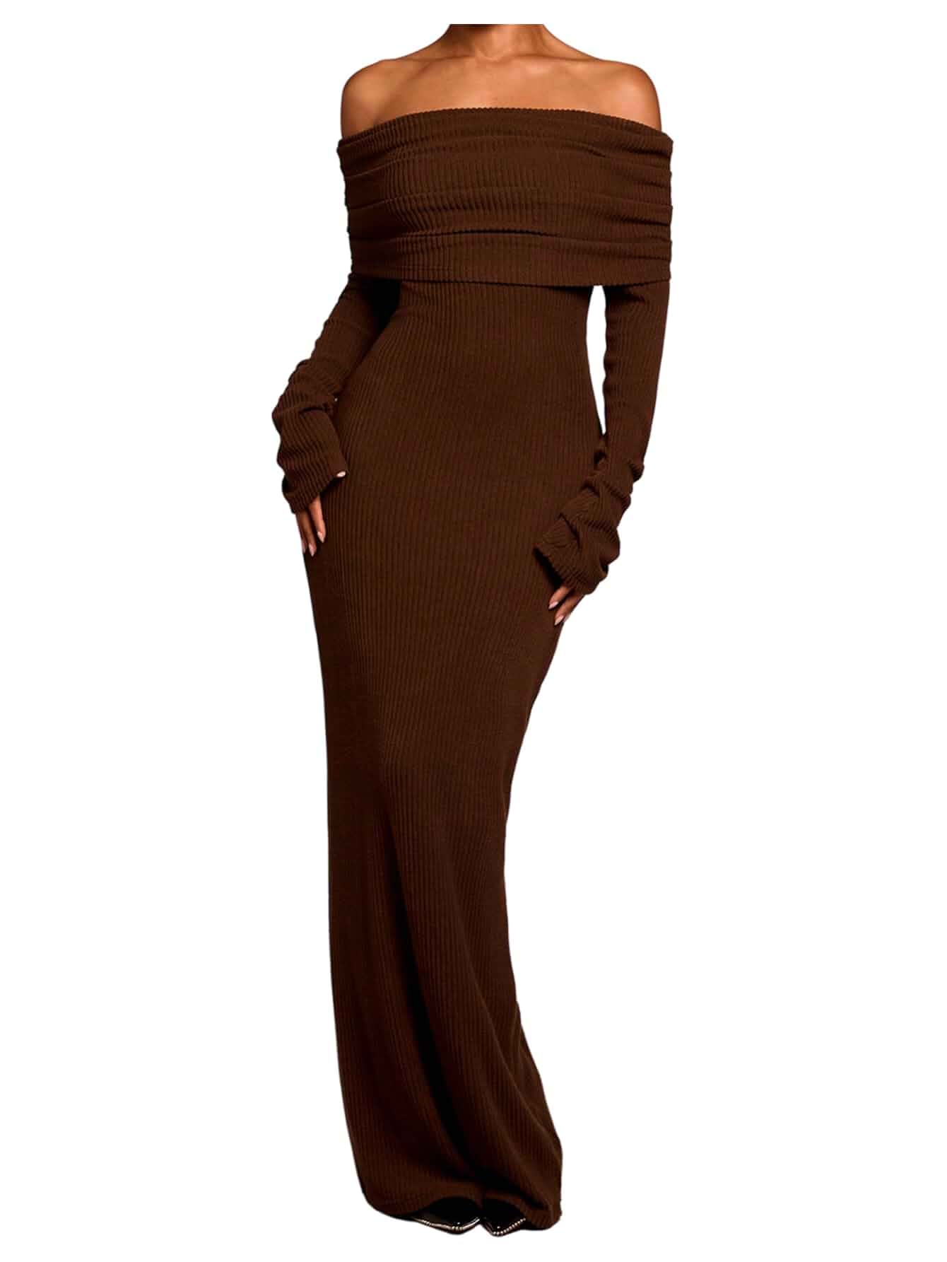GORGLITTER Women's Off The Shoulder Bodycon Maxi Dress Sexy Dinner Party Long Sleeve Elegant Formal Party Long Dresses Long Sleeve