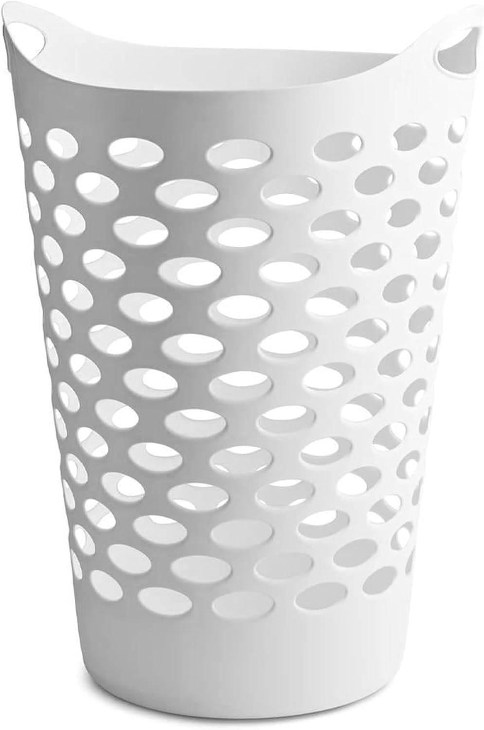 77-Liter Large Plastic Laundry Hamper, White, Slim Round, Ventilated, with Carry Handles, Clothes Basket for Bedroom, Bathroom, Dorm, and Closet
