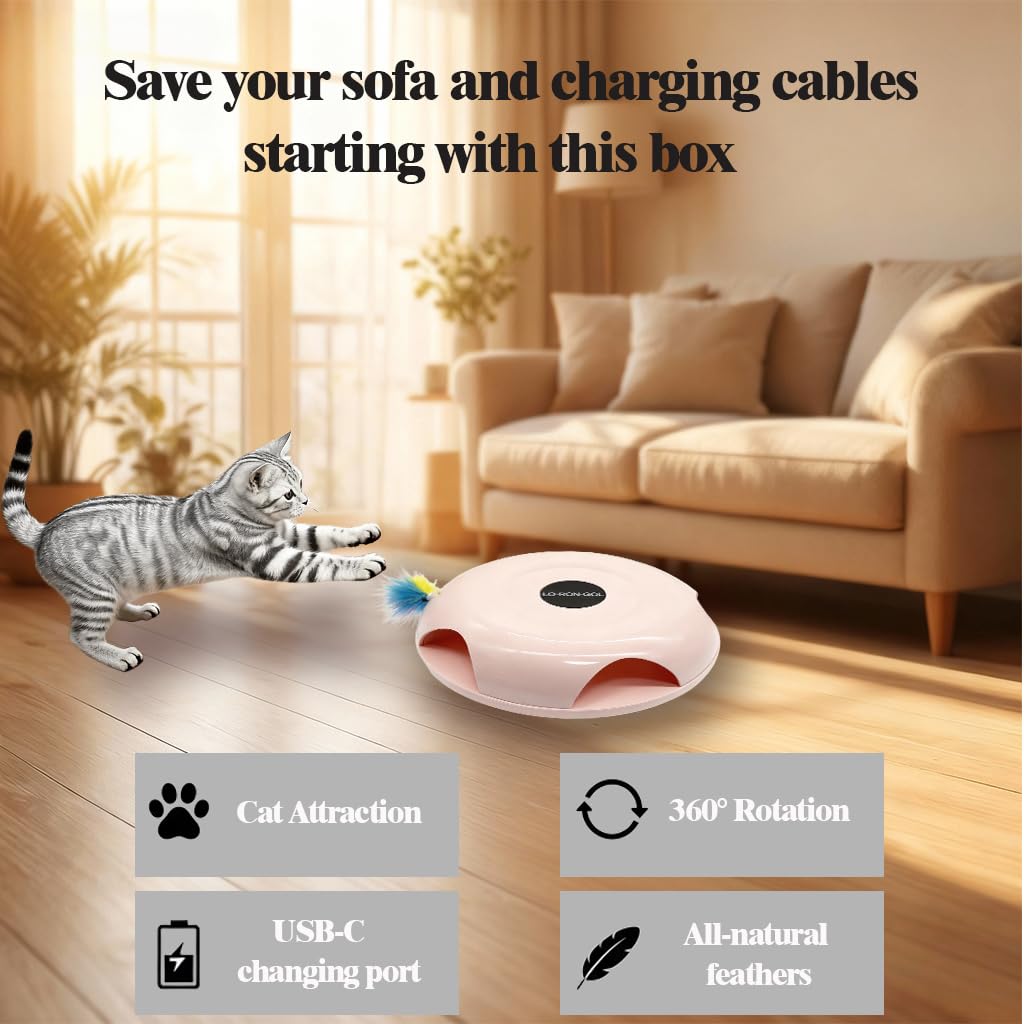 Interactive Whack-a-Mole Cat Toy — Automatic Mushroom Feather Pop-Up Play Toy for Cats, Cognitive Stimulation & Exercise, Durable Pet Entertaining Game (Pink) - 5