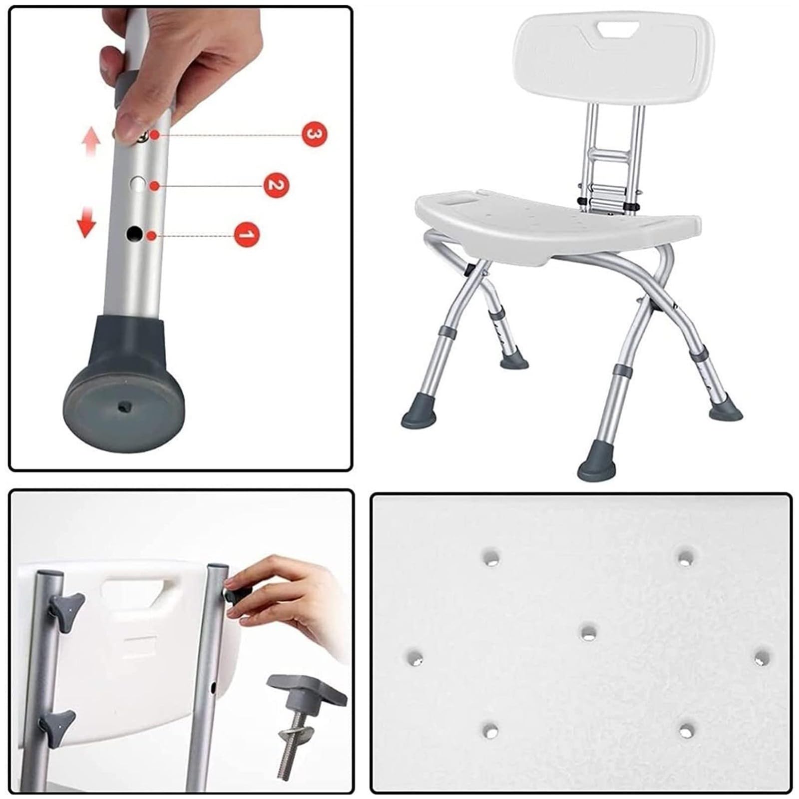 Silla De Ducha para Personas Mayores, Taburete De Ducha Antideslizante, Silla De Baño Plegable Regulable En Altura con Respaldo, Asiento De Ducha para Adultos, 136 Kg C