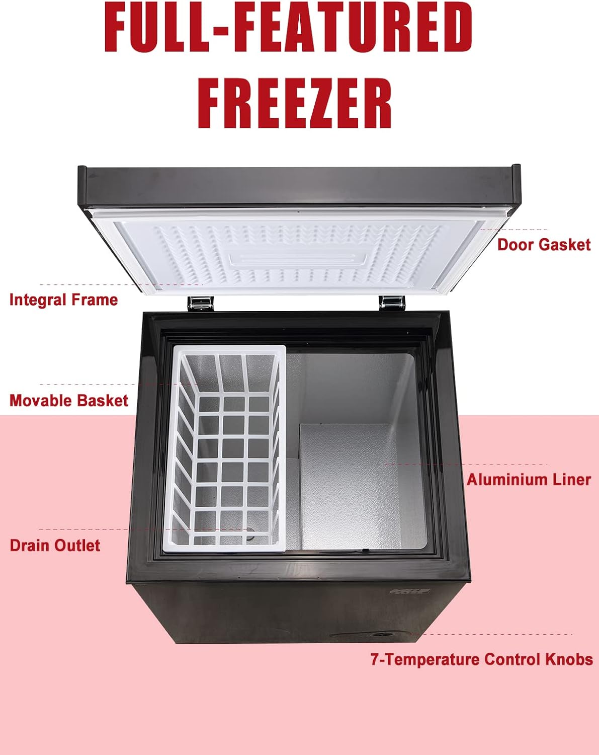 KRIB BLING 3.5 Cu.Ft Chest Freezer 7 Gears Temperature Control(-4°F to 6.8°F), Deep Compact Freezer with a Removable Basket, for Kitchen, Garage, Basement, Black
