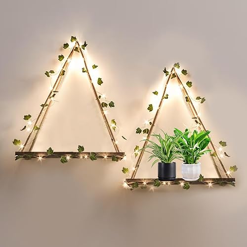 Estantes colgantes de hiedra artificial con luces LED, juego de 2 estantes de macramé para dormitorio, baño, sala de estar, cocina, estante de disponible en Yaxa Venezuela