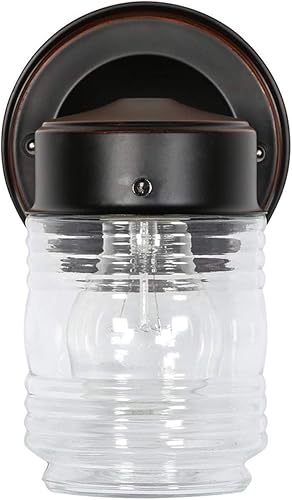 Miniatura 5 de Design House 587311 Tarro de gelatina clásico (2 luces) para interiores y exteriores con vidrio acanalado transparente para entrada, porche, patio,