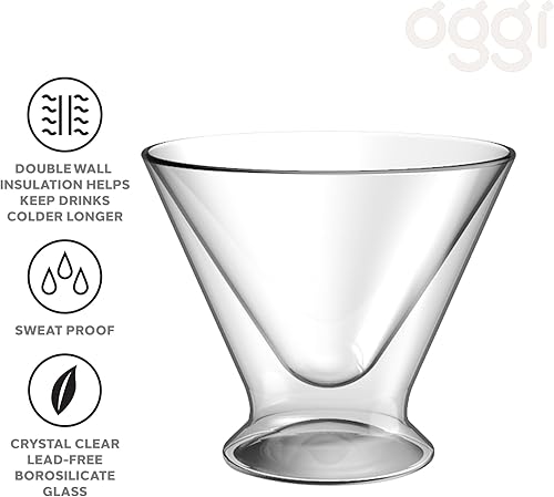 Miniatura 2 de Oggi Vaso aislado de doble pared Martini, ideal para martinis y cócteles como el Manhattan Daiquiri Cosmopolitan, se mantiene fresco durante más