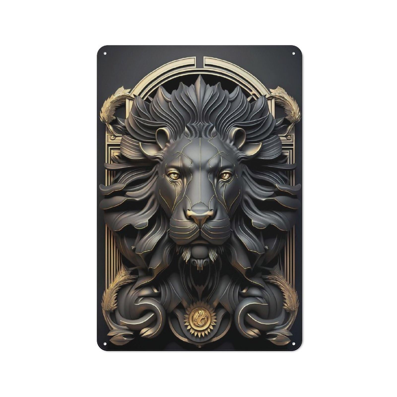 Junmoney Style-11-1 Modern Retro Black Golden Lion Art Deco Metal Wall Art Sign 30X20cm, Studio Wall Art For Modern Home, Workshop, Office Or Cafe