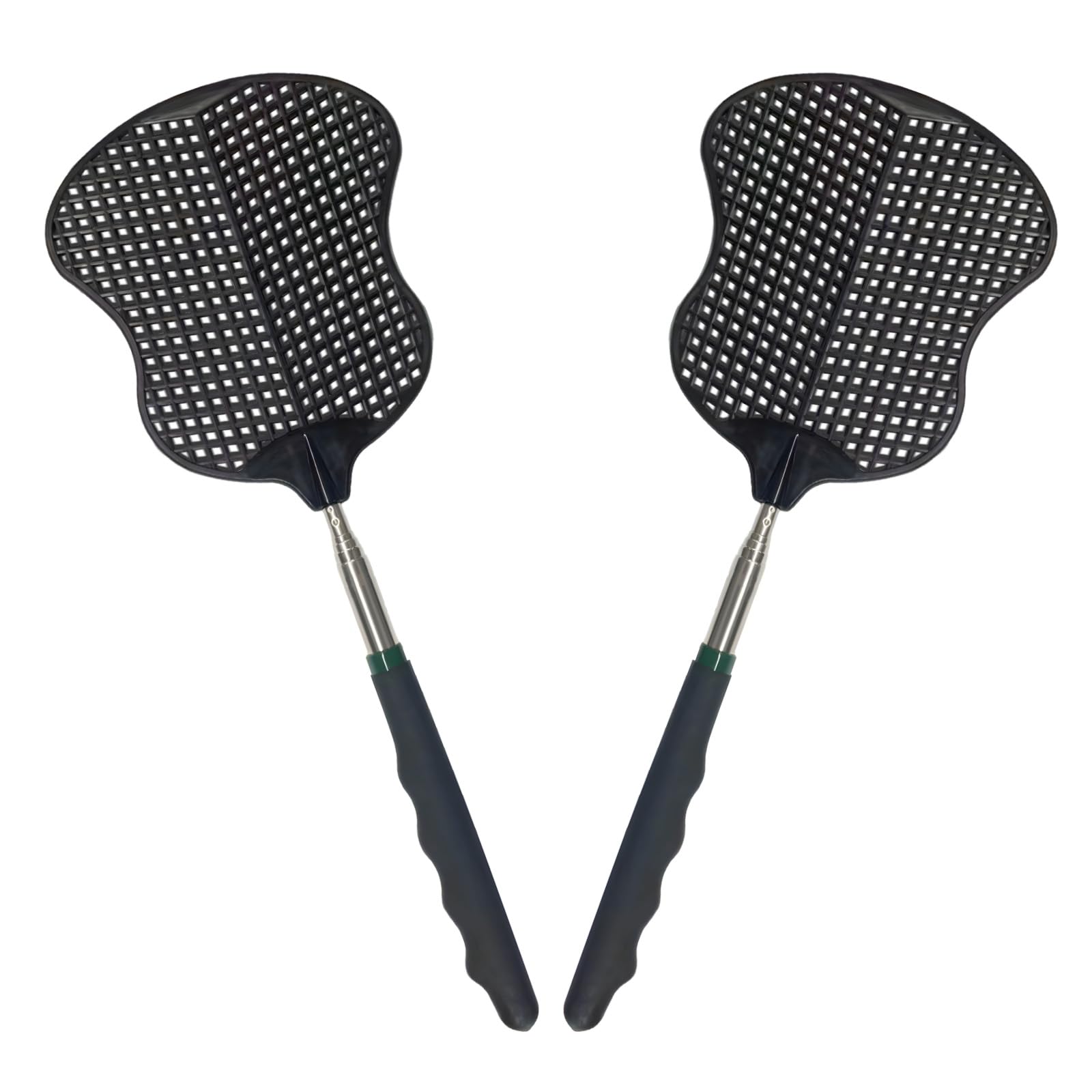 MYSTICHOME Fly Swatter 2 PCS, Durable Heavy Duty Plastic Fly Swatters, Stainless Steel Telescopic FlySwatter for Indoors/Outdoor/Kitchen/Garden,Black
