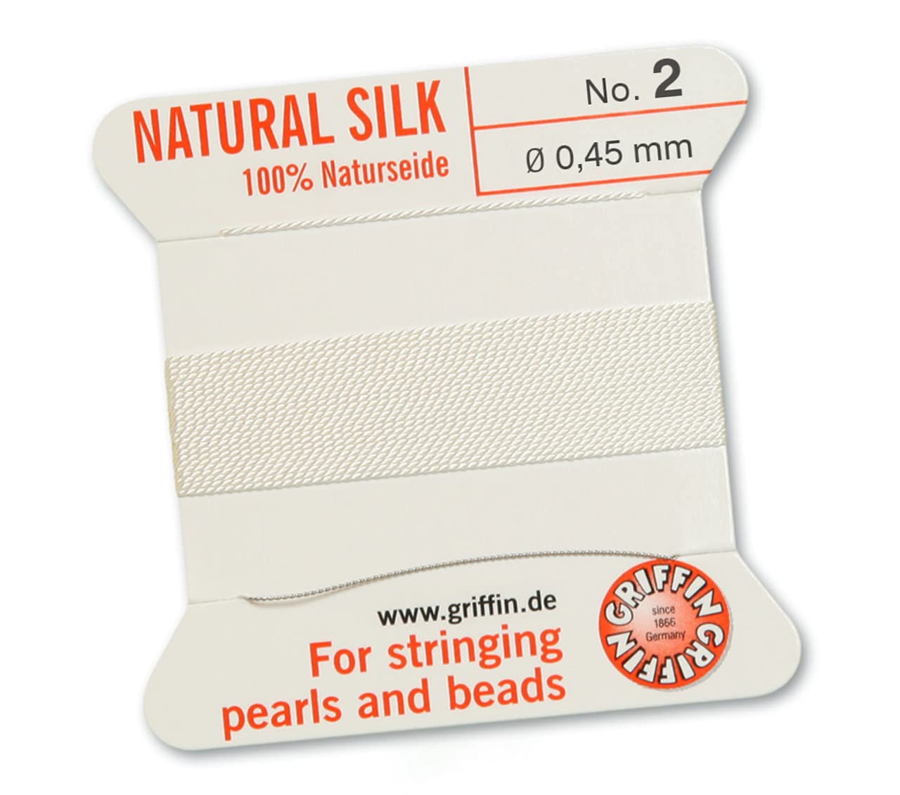 Griffin Since 1866 Germany White Griffin 100% Natural Silk Beading Cord String Thread - 5 Packs - Size 0.45Mm