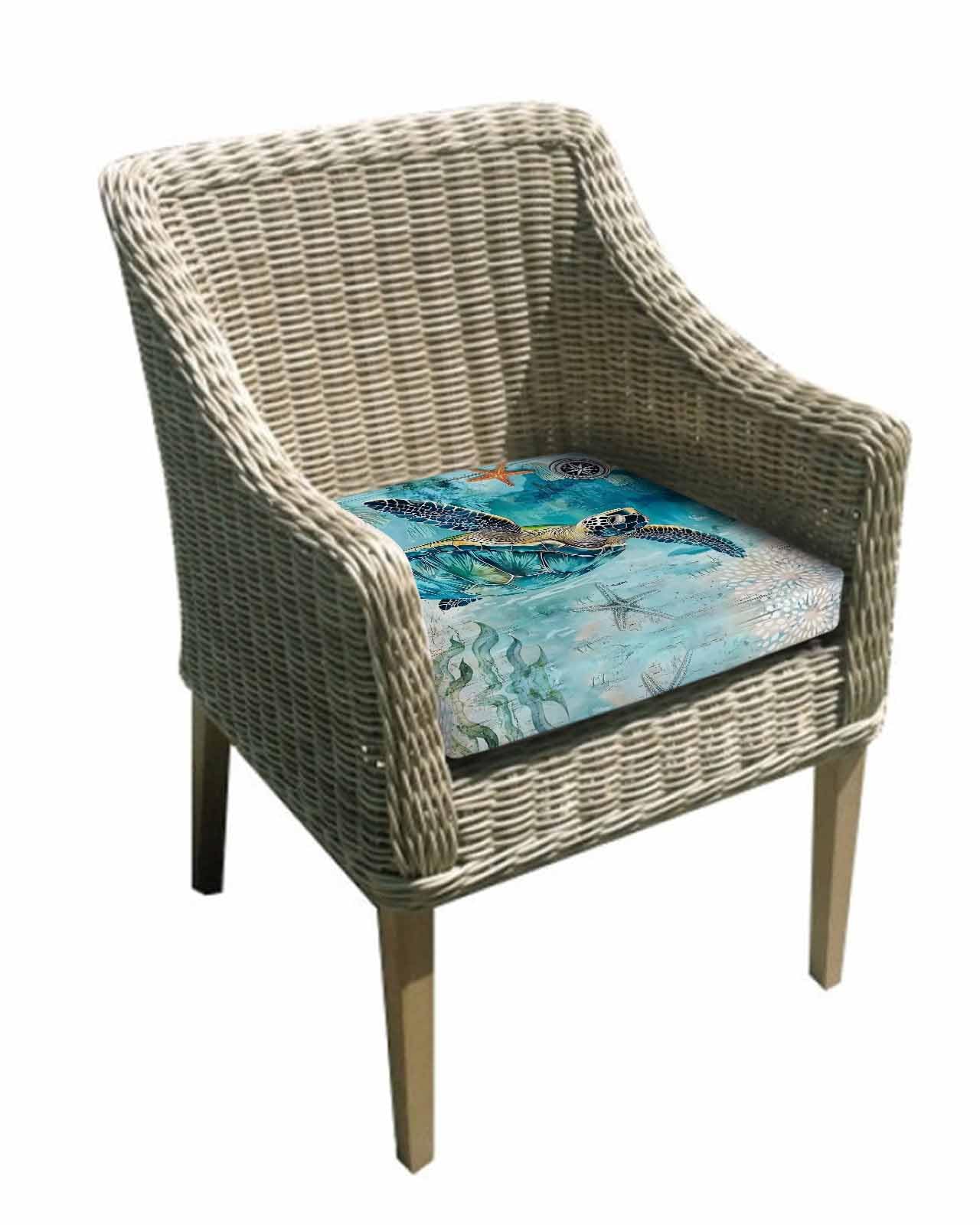 Hokiten Turquoise Turtle Outdoor Cushion Chair Cover Set of 4 - Waterproof Couch Seat Covers, Farmhouse Coastal Starfish Seaweeds Patio Furniture Protector Cushions Slipcovers for Sofa/RV, 22