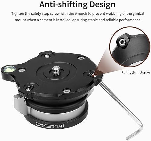 Miniatura 5 de Cayer Nivelador de cámara de aluminio, base plana de 2.165 in, tornillo de 1/4", compatible con DSLR, sin espejo, cámaras de acción, trípodes,