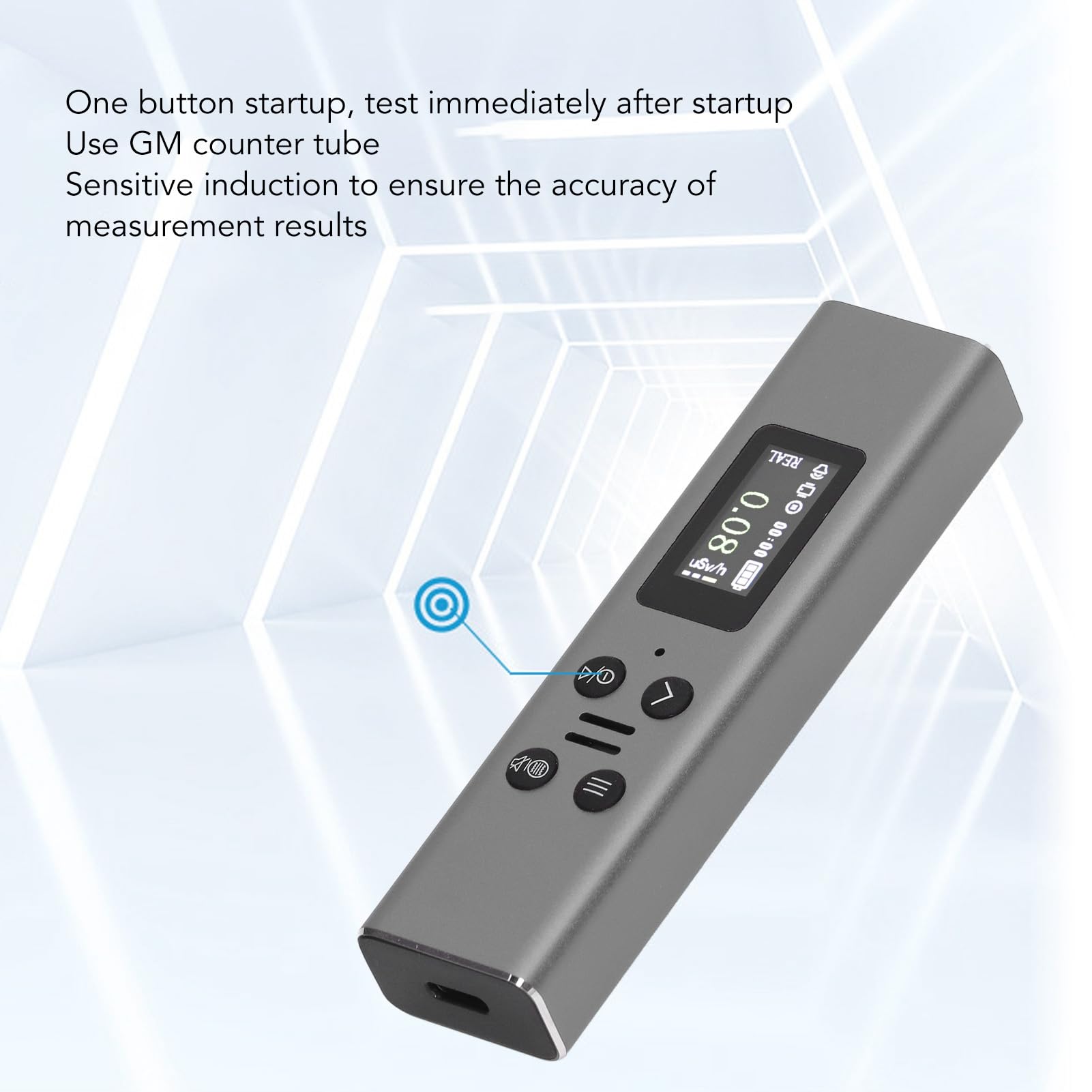 Geiger Counter USB Ładowanie z wyświetlaczem TFT HD 400 mAh detektor promieniowania jądrowego do domu (srebrny)