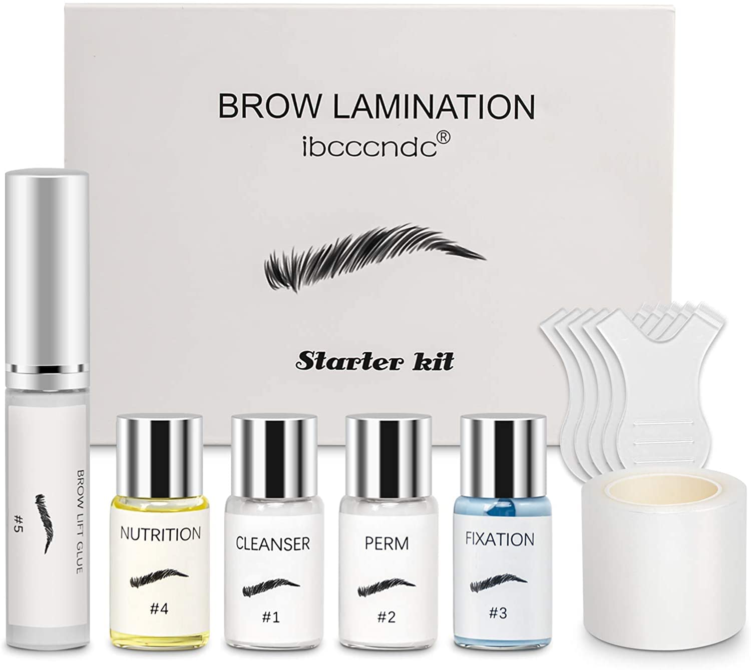 KANZA - Brow Lamination Kit | Professional Eyebrow Lift Kit | Long Lasting Fuller Eyebrow Volume | Eyebrow Perming Kit for Salon & Home DIY | For Women (7 Pcs Set)