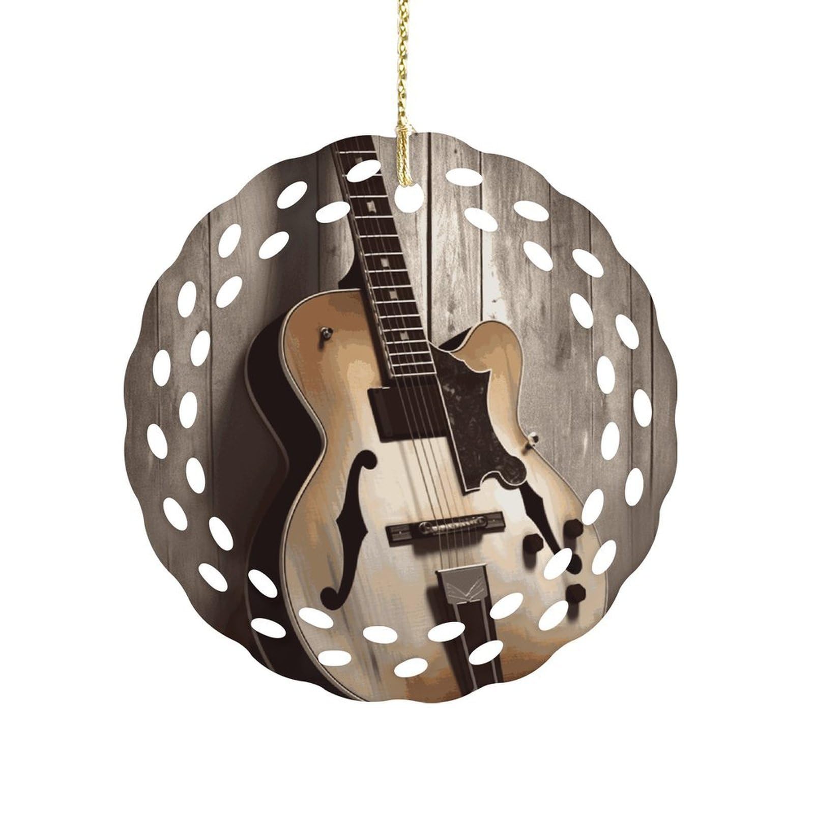 Btcowzrv Style Guitar Pictures Ceramic Ornament,Round Ornaments With Hole Easy To Hang,Hanging Ornament For Wedding Party Home Window Garden Christmas Day Decor