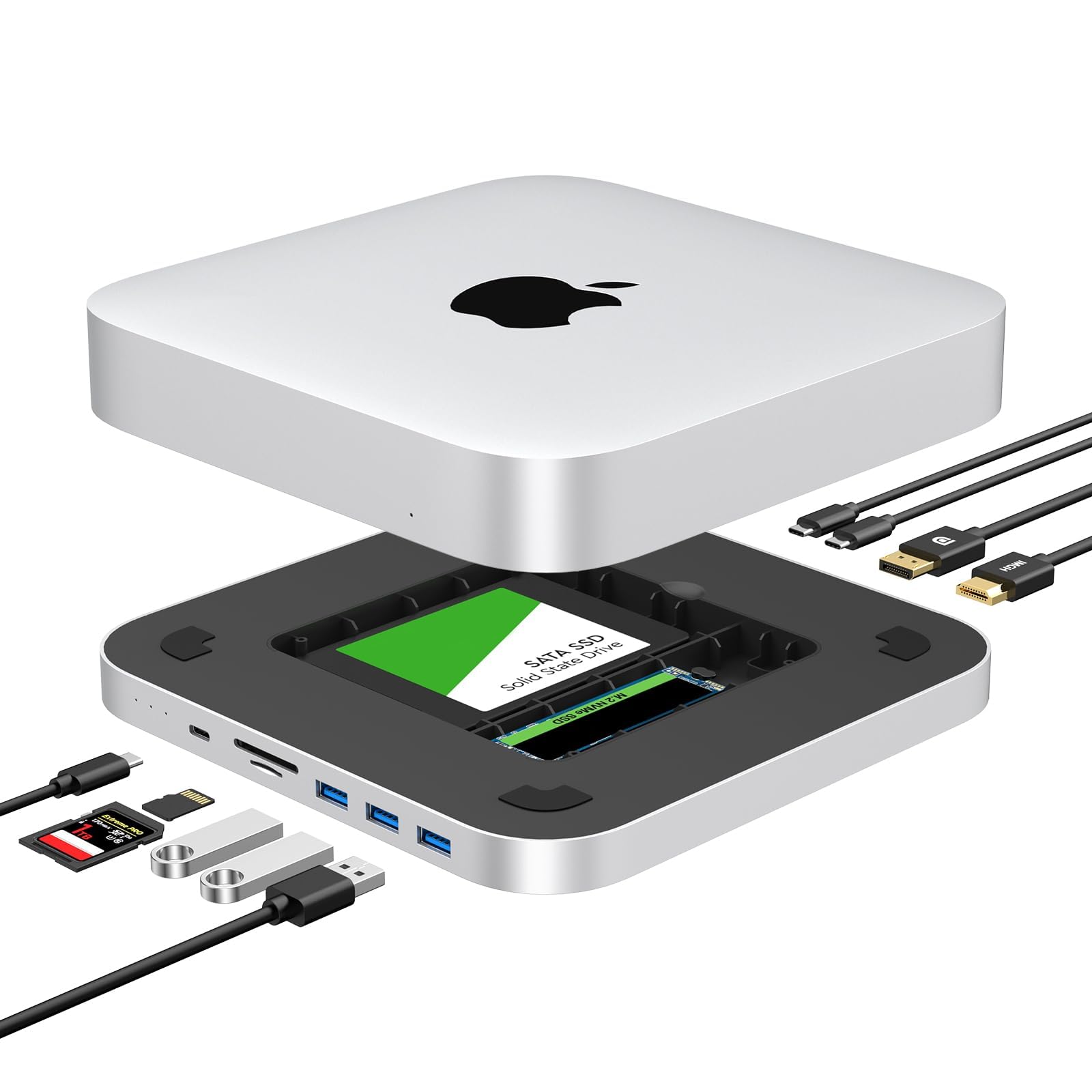GEWOKLIY Mac Mini Dock, USB C Docking Station with Dual SSD