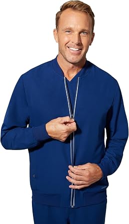 Healing Hands Samuel Bomber Mens Scrub Jacket Zip Front 6 Pockets | 360 Stretch, Moisture Wicking Fabric, All-day Comfort, Flexible Movement, Rib Knit Collar & Cuffs, Machine Wash, Easy Care