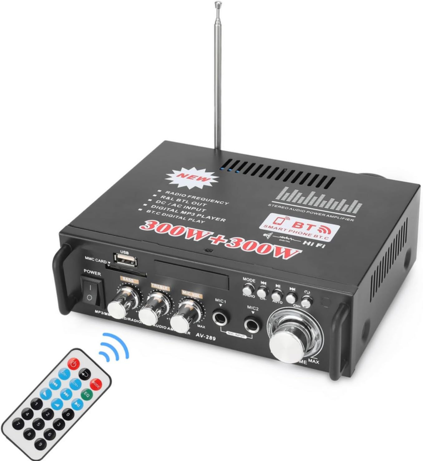 12V/220V BT-298A 2CH Audiuo Mini Amp 300W*2 LCD Display Digital HIFI Audio Stereo Power Amplifier Bluetooth-compatible