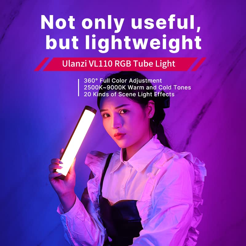 Image of HIFFIN ULANZI VL110 Magnetic RGB Tube Light, 24CM Light Vlog Photography Fill Lighting Lamp for Video Conference /Live Streaming Broadcast /Zoom Meeting /Laptop Computer, Black