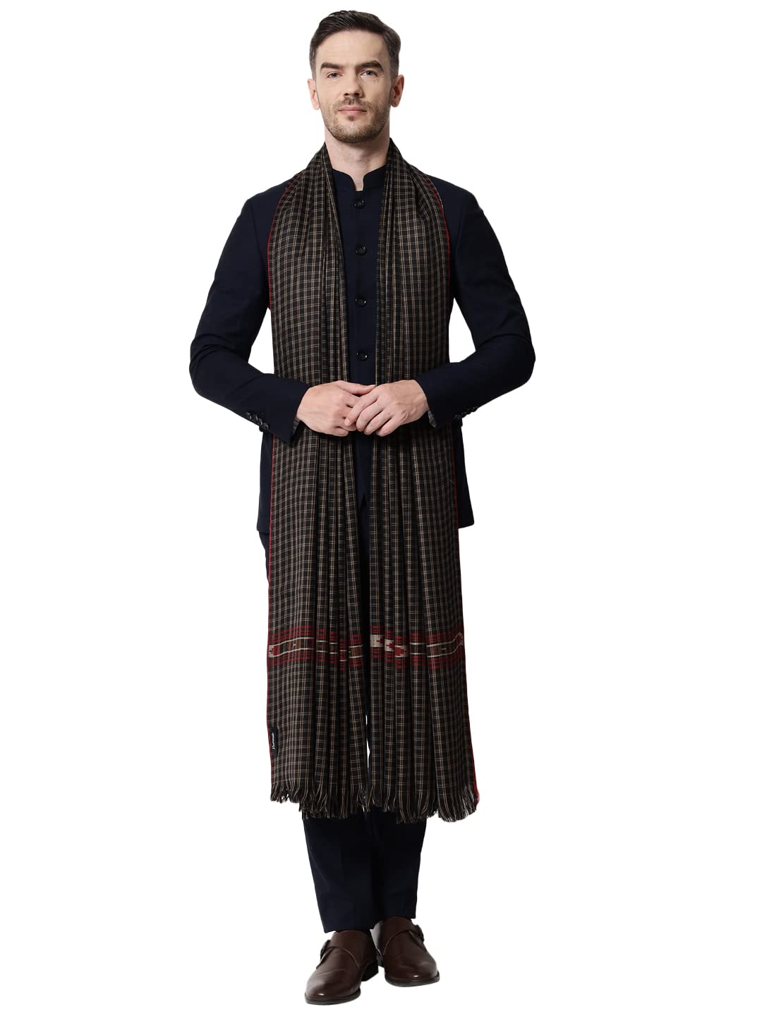 pashtush mens Extra Fine Wool stole, ethnic motifs design, Black-picture-15