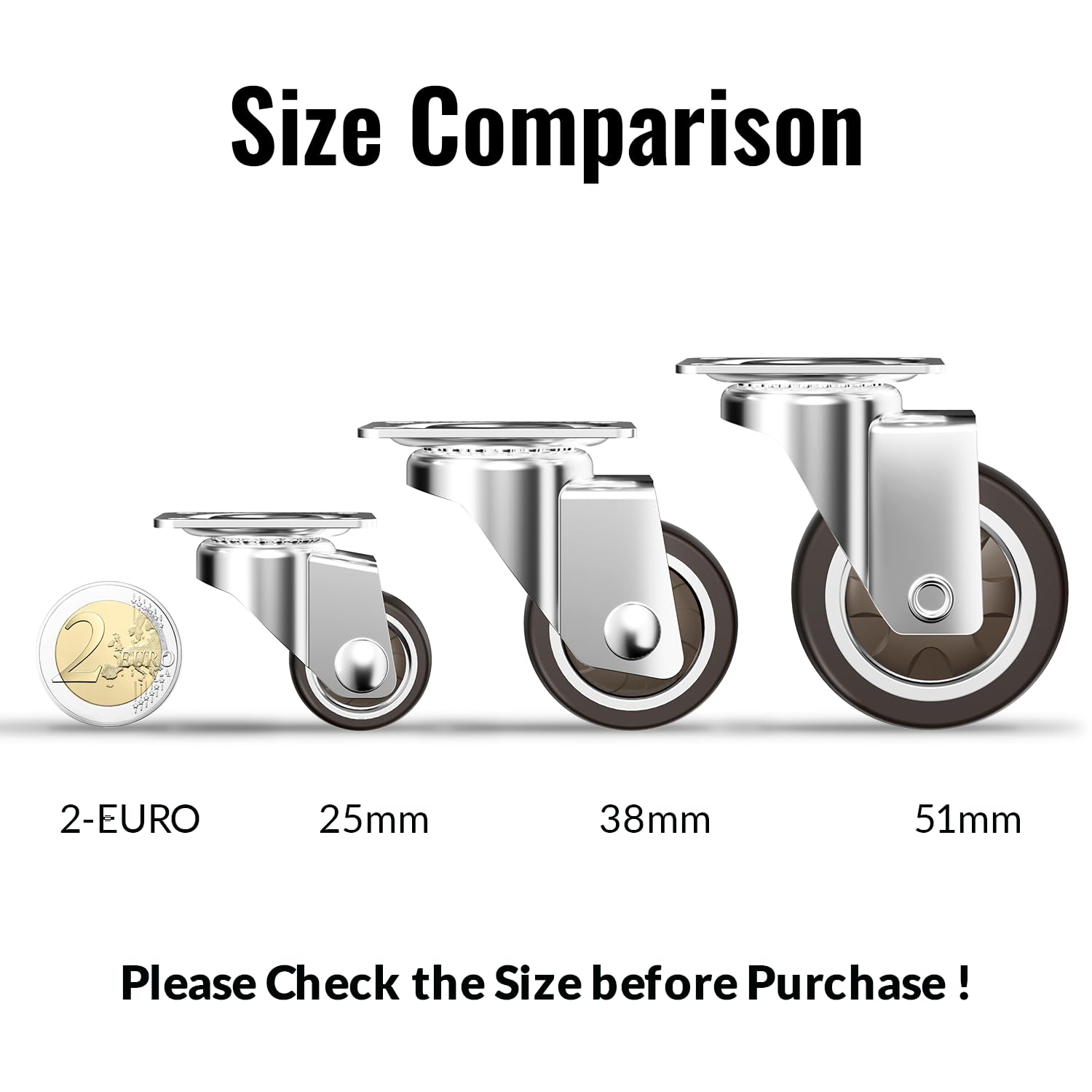 HOLKIE Castor Wheels 38mm Castors for Furniture with Safety Brake Caster Wheels Set of 4 Total Capacity 90KG (2 with Brakes and 2 without) - Image 4