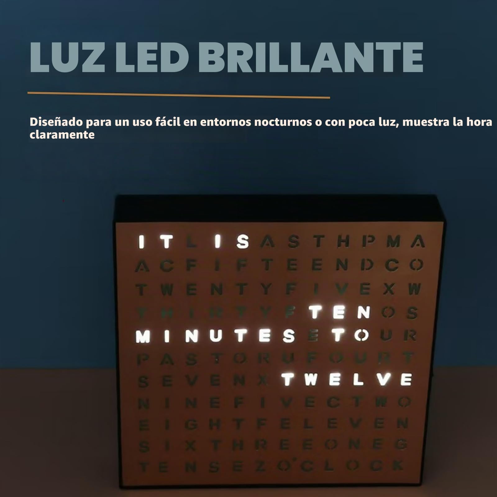 Reloj De Palabras LED, Reloj De Pared Electrónico Con Acento, Brillo Ajustable, Compatible Con Avance Y Retroceso Hora, Función Recordatorio 5minutos Antes Hora, Experiencia Visual Personalizada