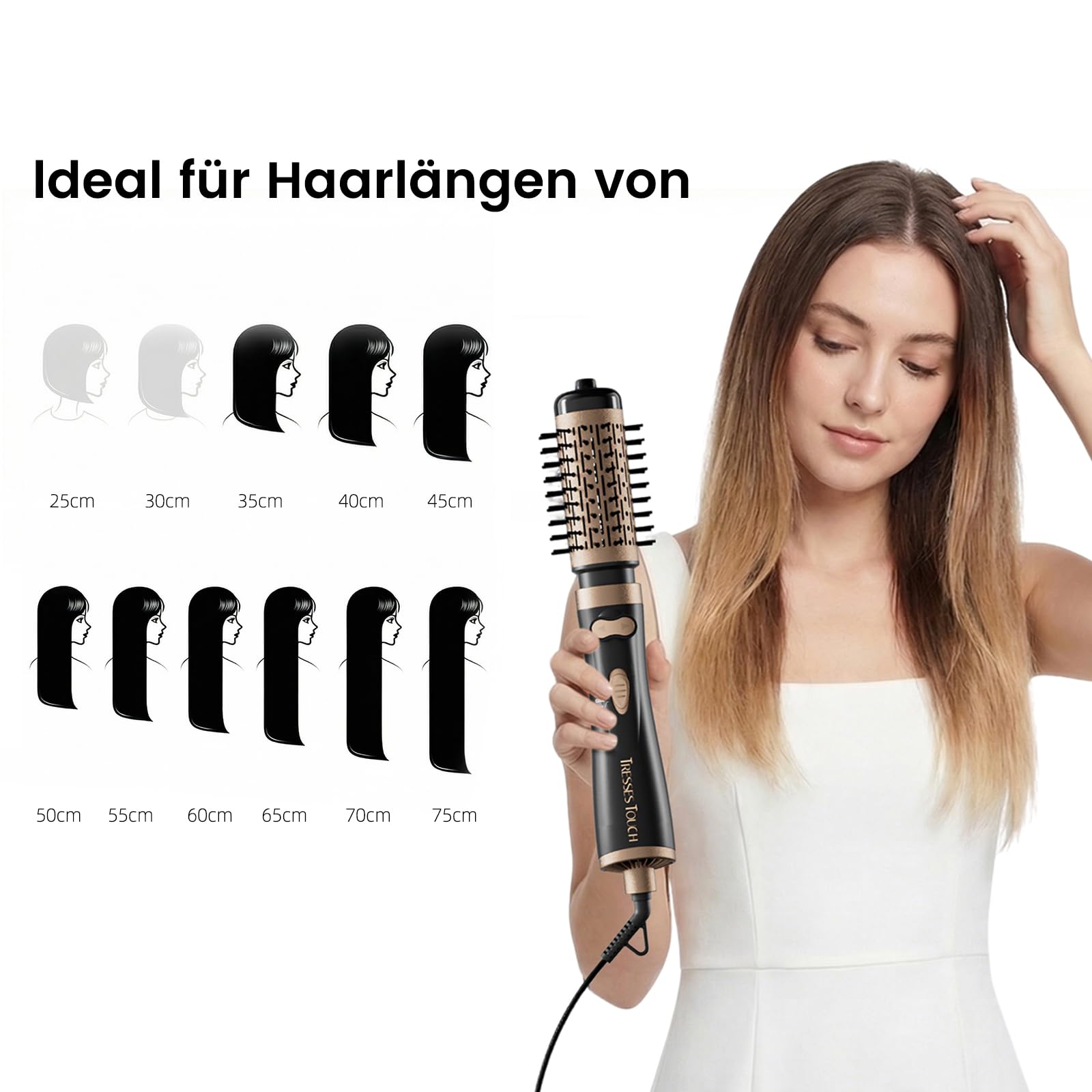 Rotierende Warmluftbürste, 3-in-1 Rundbürstenföhn mit 2 Bürsten (1,5"&2") zum Trocknen Styling Voluminierende Curling Schlafen in einem Schritt, 3 Temperaturen, Negativ-Ionische