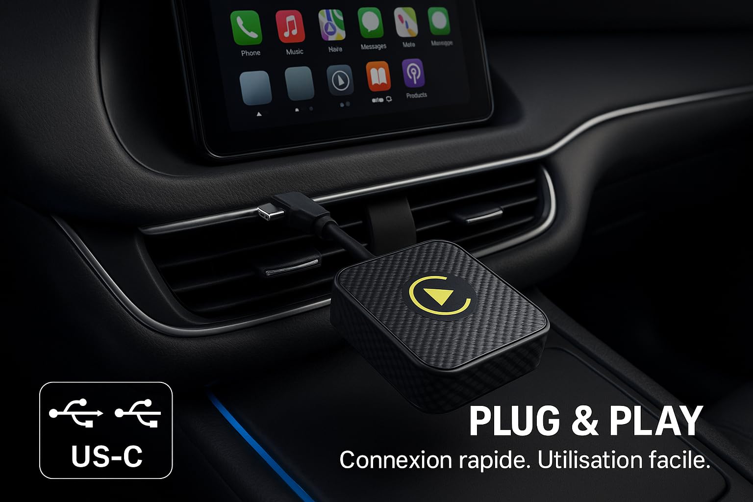 Générique Adaptateur sans Fil Compatible Carplay & Android Auto USB-A & USB-C - Connexion Automatique