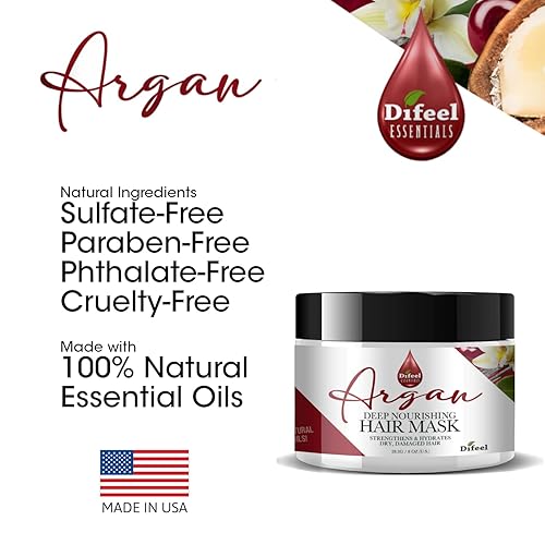 Miniatura 4 de Difeel Essentials - Mascarilla para el cabello de argán de nutrición profunda, 8 onzas, mascarilla de tratamiento capilar acondicionador profundo,
