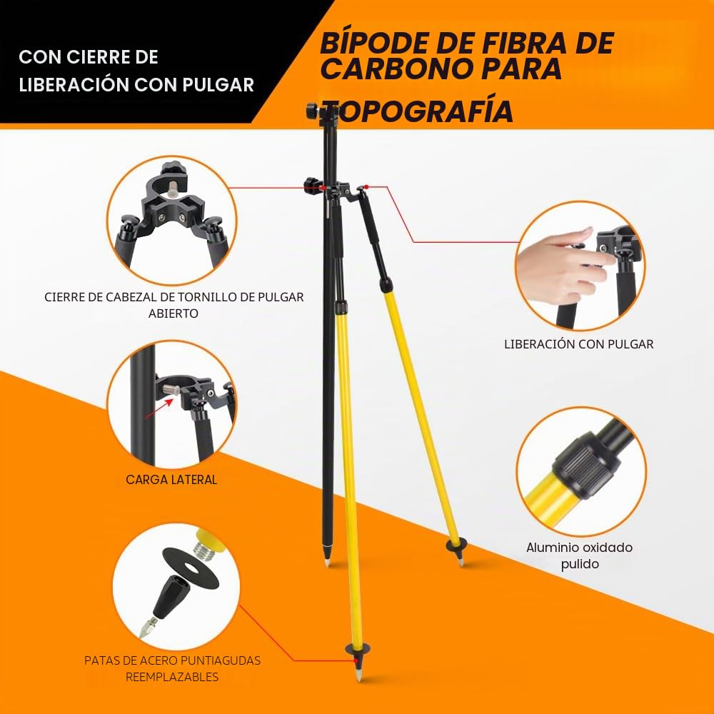 Bípode de Levantamiento de Pulgar, bípode de Aluminio para Postes de Prisma topografía y Postes GPS de estación Total GPS GNSS