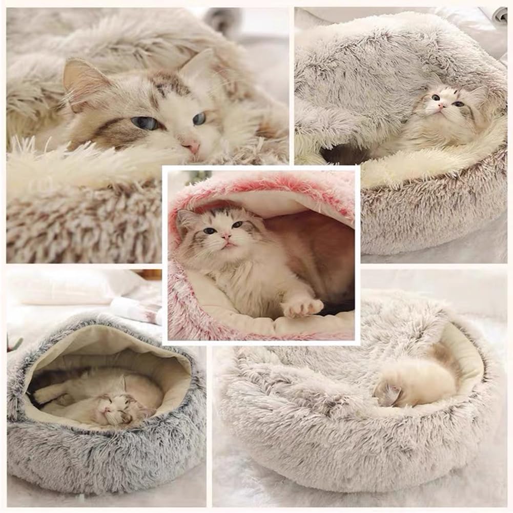 Hundebett Flauschig, Halbgeschlossene Katzenbett, Donut Kissen, Waschbar, Langer Plüsch, Donutbett für Hunde und Katzen, Hundekissen mit Extra Dicker Füllung (Rosa,XL-70cm/27.6in)