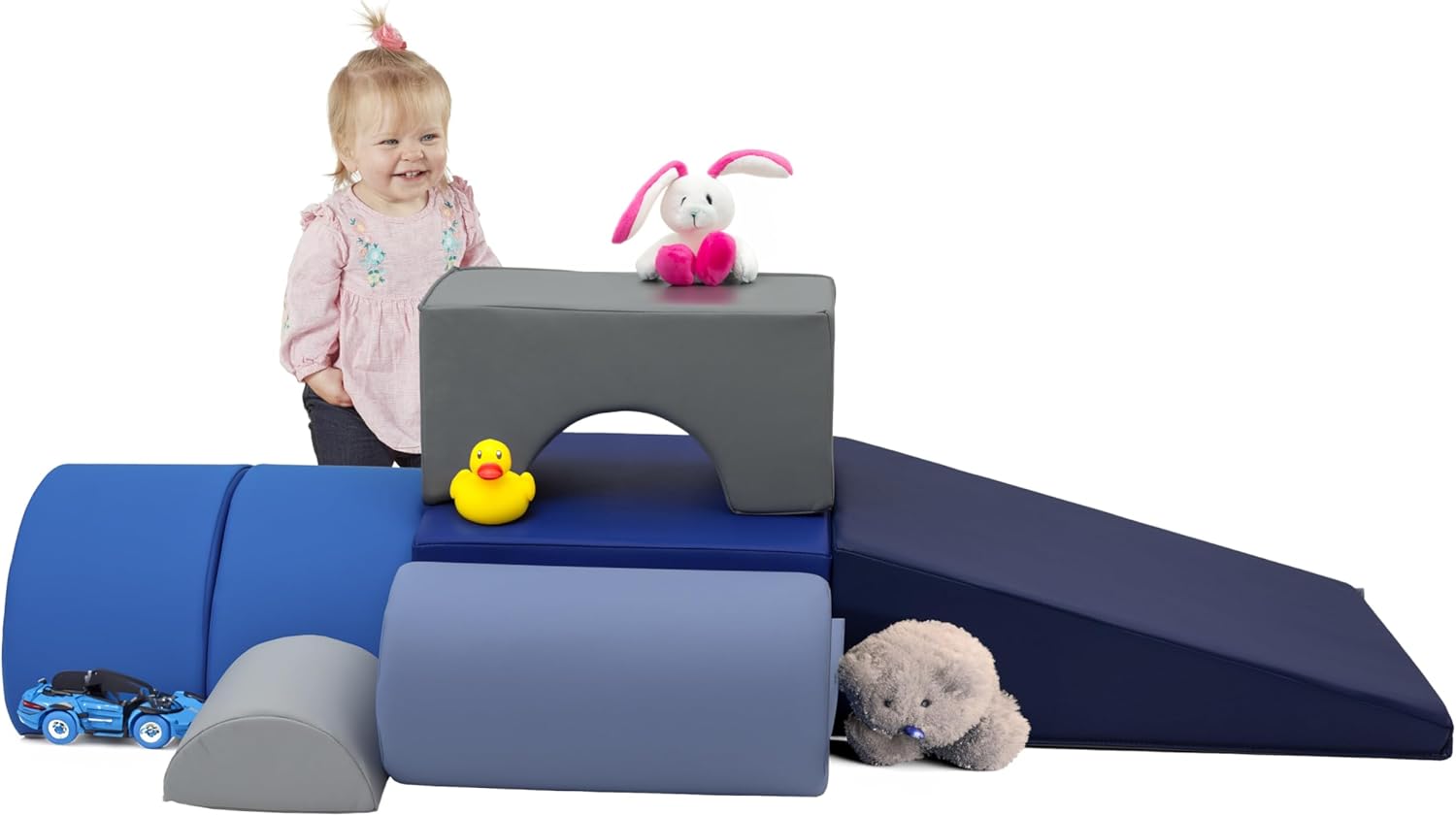 fdp softscape playtime and climb multipurpose playset for infants, toddlers 10m-2yrs for crawlers and little builders, learn gross motor skills at home or daycare (6-piece)- navy/powder 12364-nvpb navy/powder blue