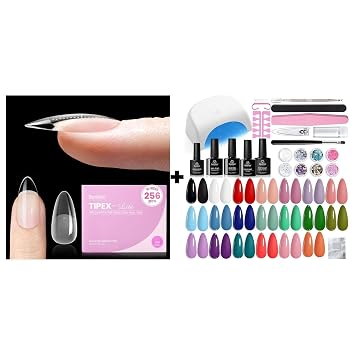 Beetles Tipex Lite Apex Nail Tips, Coffin Short, 256pcs 16 Sizes with Gel Nail Polish Kit - 34pcs Gel Polish Set 20 Colors Colorful
