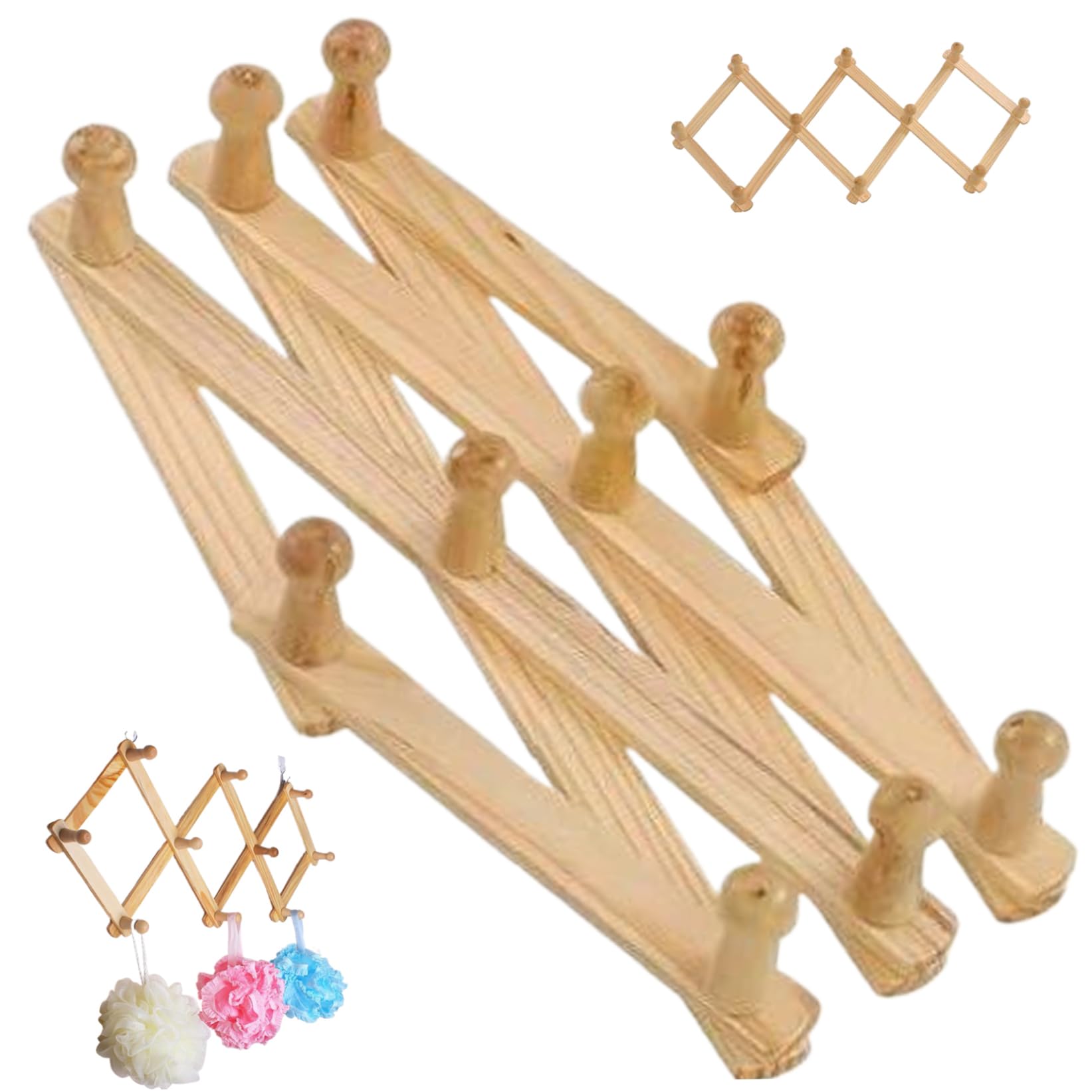 Awnsimfreien As Shown Wall Coat Rack, Hat Rack For Wall, Expandable Wooden Coat Hooks, 10 Pegs, Hanging Mounted For Hat, Cap, Belt, Towel, Umbrella, Wooden Hooks