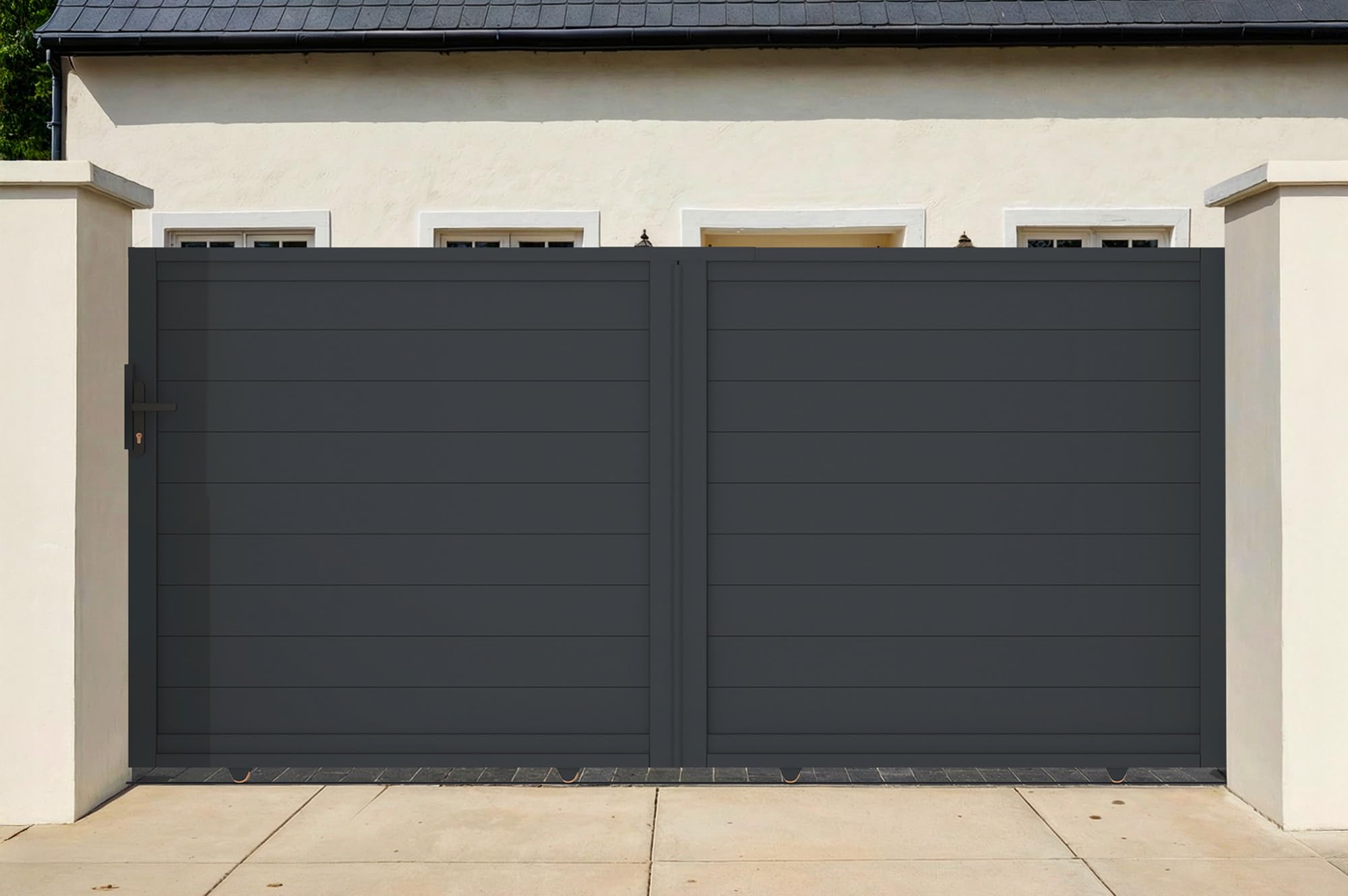Casanoov Portail coulissant 3m EIGER H.140cm + Portillon 1m EIGER H.140cm aluminium gris