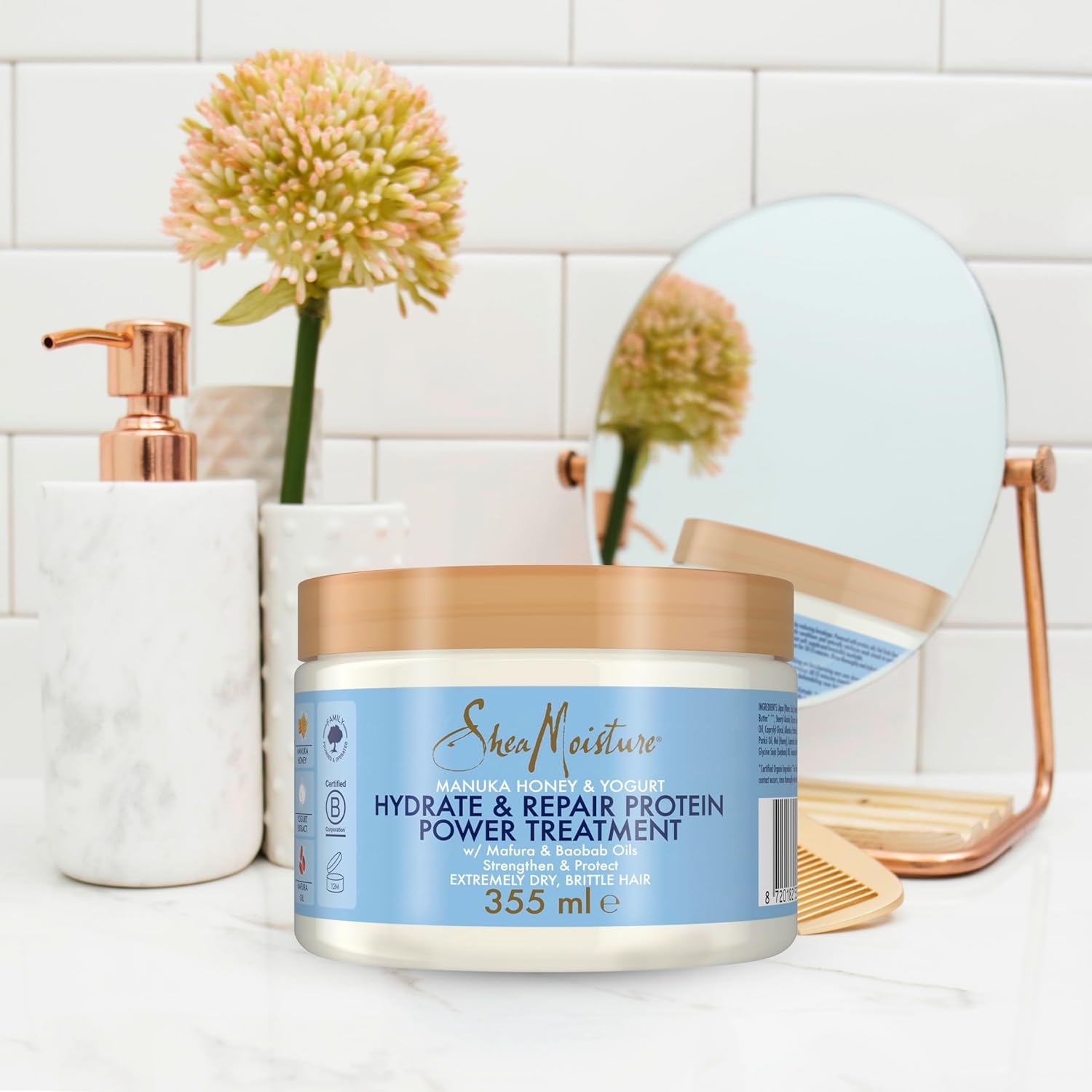 SheaMoisture Maska do włosów Hydrate & Repair Protein Power Treatment do bardzo suchych i łamliwych włosów Manuka Honey & Yoghurt nie zawiera silikonów ani siarczanów 355 ml