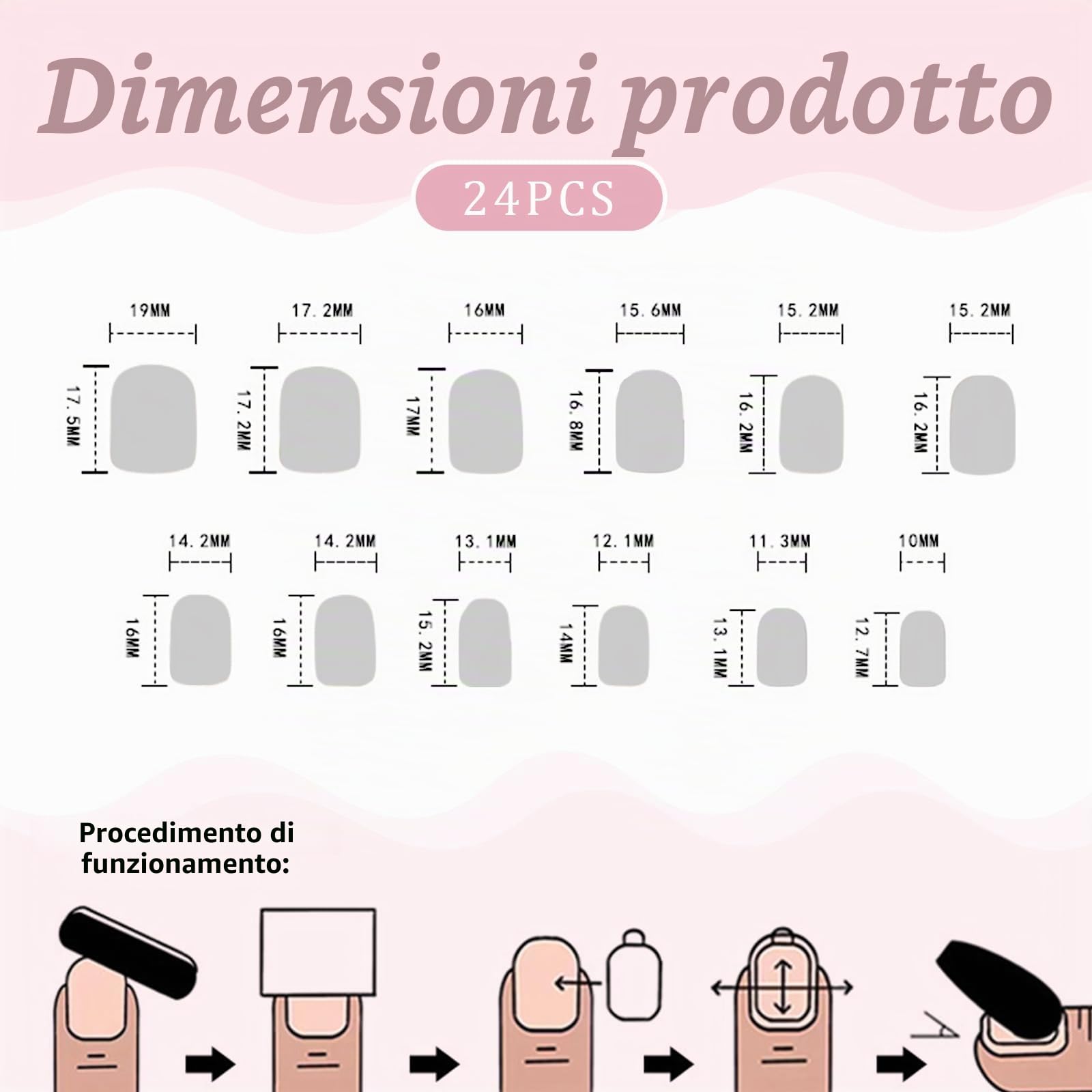 24 Pezzi Gradient Pink Press on Unghie Finte con Sfumatura Bianca Lucide - Copertura Completa Acriliche da Incollare