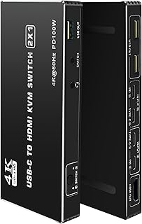USB C to HDMI KVM Switch 4K 60Hz, BolAAzuL Type-C KVM Switch HDMI 2X1 for 2 Computers Share 1 HDMI Monitor, 1 Set of Mouse&Keyboard - 2 USB Video Cables Included