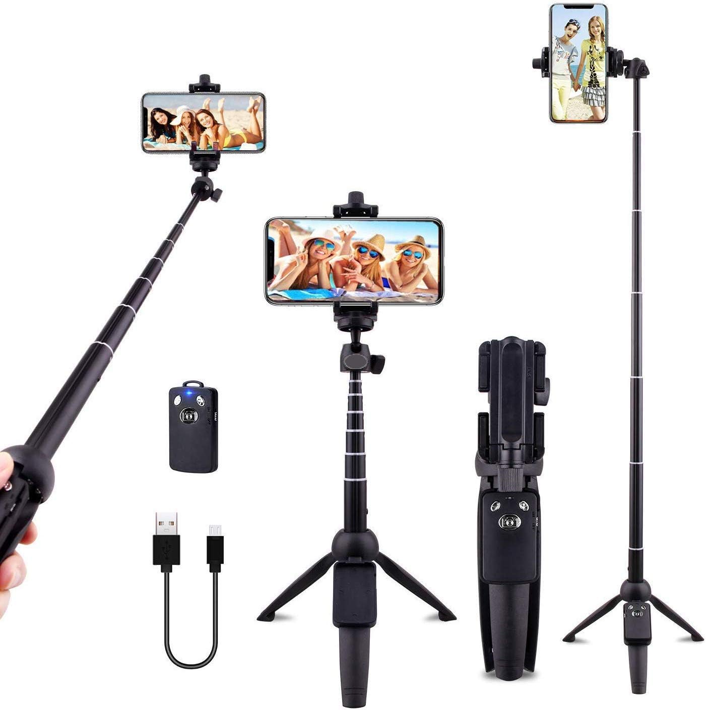 Selfie Stick Tripod 40 Inch Extendable Selfie Stick Tripod Bluetooth with Wireless Remote Shutter Compatible with iPhone X/8/8P/7/7P/6s/6P,Galaxy S9/S9 Plus/S8/S7/ S6/S5/Note 8,Google and More