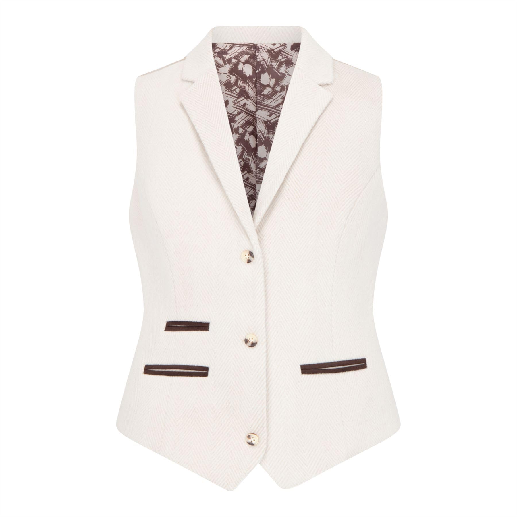 Truclothing Women's Cream-Waistcoat Cream Wool Blend Tweed Herringbone Waistcoat - Cream 18