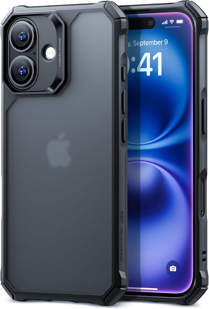 for iPhone 16 Case, Shock-Absorbing Corners, Frosted Black | Military-Grade Drop Protection, Shockproof Air Guard Corners, Raised-Edge Protection, Resists Scratches