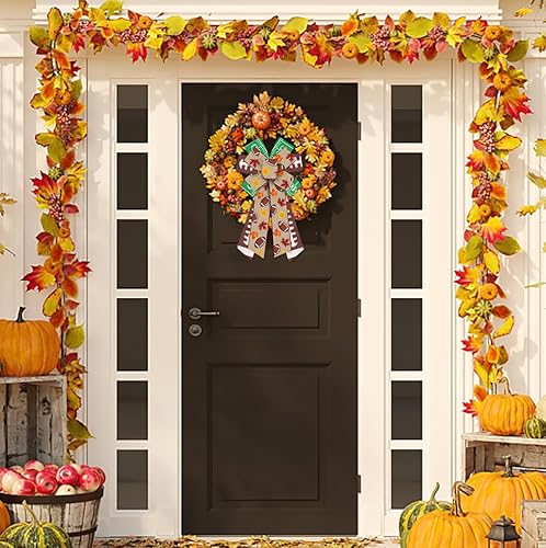 Miniatura 3 de ALIBBON Lazos grandes de otoño para coronas, lazos de corona de Acción de Gracias, lazos de Super Bowl, lazos verdes y marrones para puerta