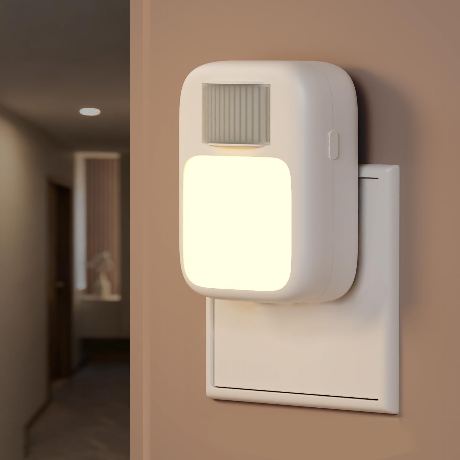 - Motion Sensor Light, Indoor LED Night Light, Outlet (2025 Release), 10 Levels of Dimming, 4 Modes of Lighting Time, Equipped with Light and Dark Sensor, Energy Saving, Folding Plug, Auto On, Off