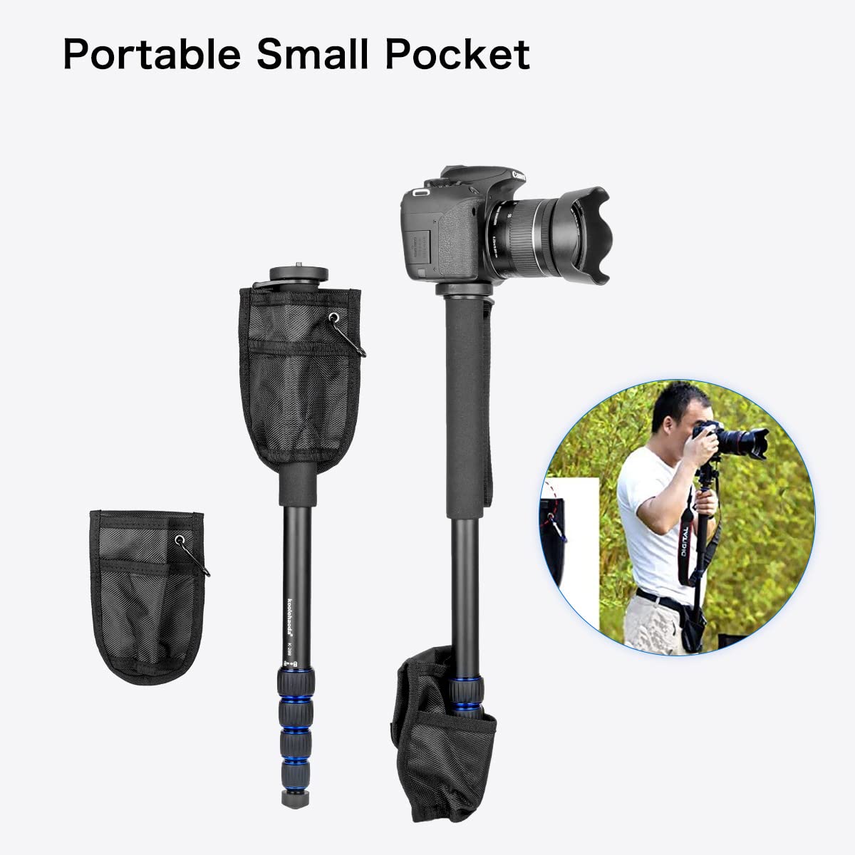 Koolehaoda Monopiede estensibile per fotocamera in lega di alluminio con base di supporto per treppiede, 5 sezioni 52 cm-168 cm regolabile per fotocamere reflex, carico utile fino a 7 kg