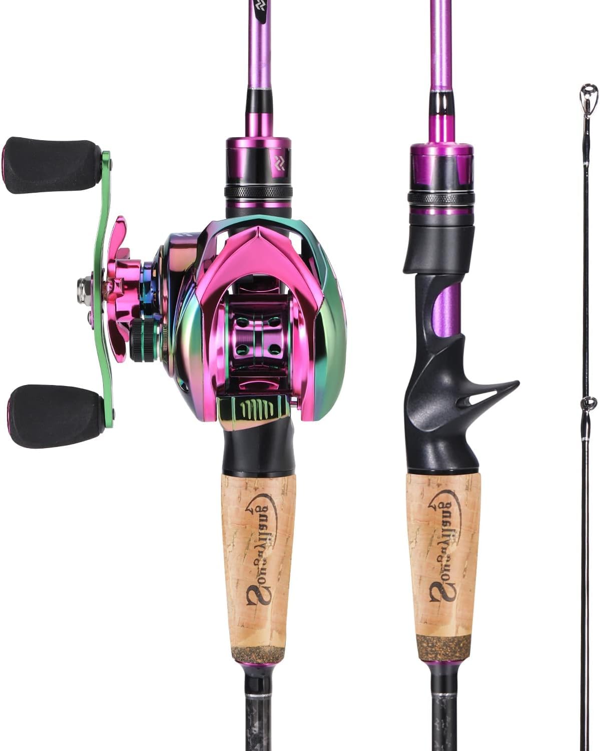 Sougayilang Combo de caña de pescar y carrete, caña de pescar de 1,8 m/2,1 m MH con carrete de baitcaster, combo de 2 secciones