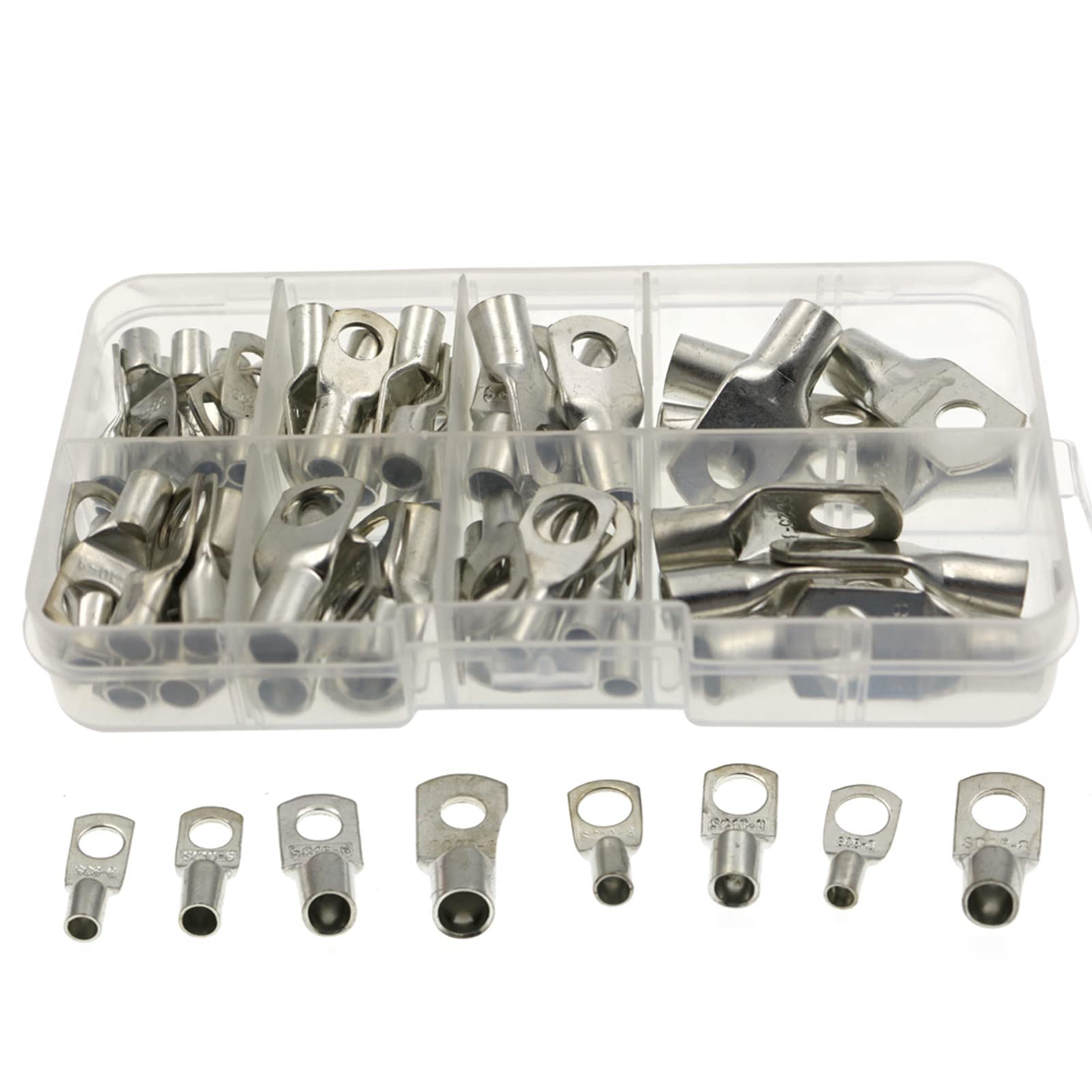 OUNA Terminals Lug Ring,60PCS/Box SC Bare Terminals Lug R-ing Seal Wire Connectors Cable Crimp wi Assorted Storage Box Portable-image-34