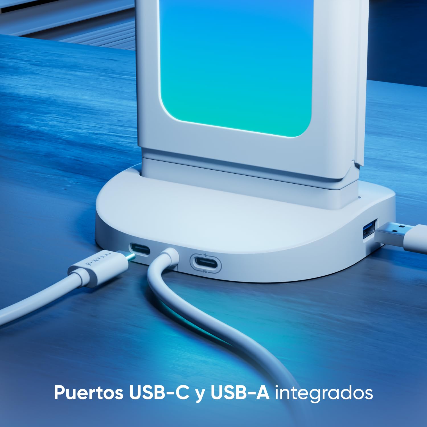Nanoleaf Hub Luminoso para Gaming Blanco, Lámpara Mesa Inteligente RGB 3-en-1 con Soporte Auriculares/Mando, Iluminación Doble Cara, Dock USB-C, Sync Música y Pantalla vía App, Luz Ambiental Gaming