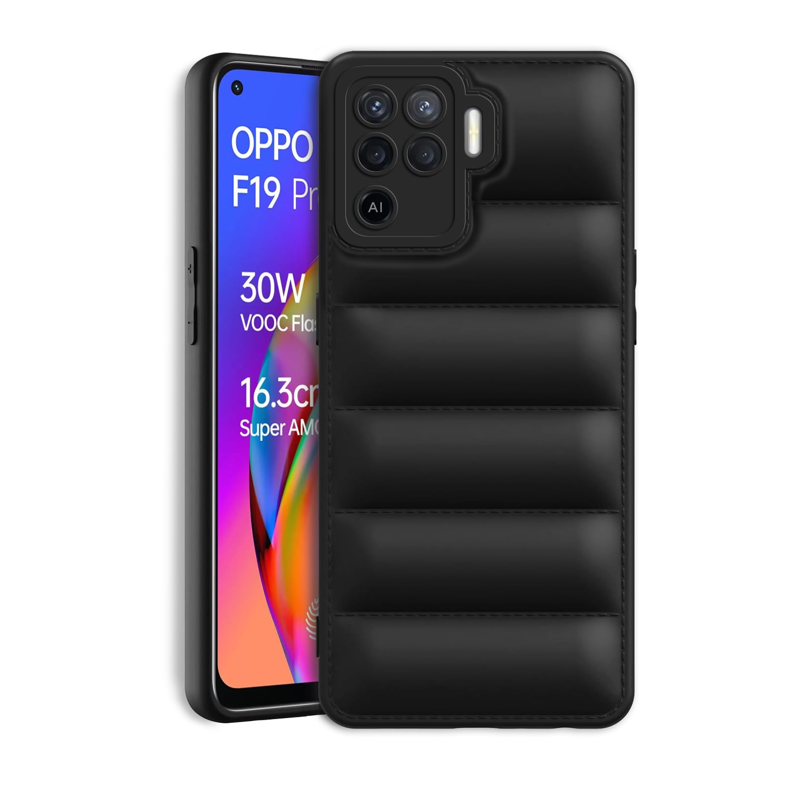 Plus Puffer Case Camera Protection Soft Back Cover for Oppo F19 Pro - Black (B0CQVFWCF7) Amazon Price History, Amazon Price Tracker