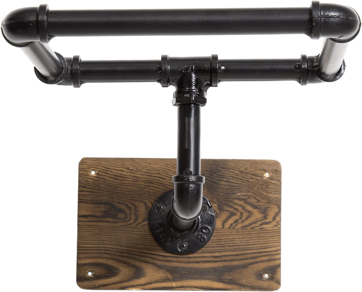MyGift Wall Mounted Stability Ball Rack, Yoga and Exercise Ball Holder Stand with Industrial Metal Pipe and Burnt Wood