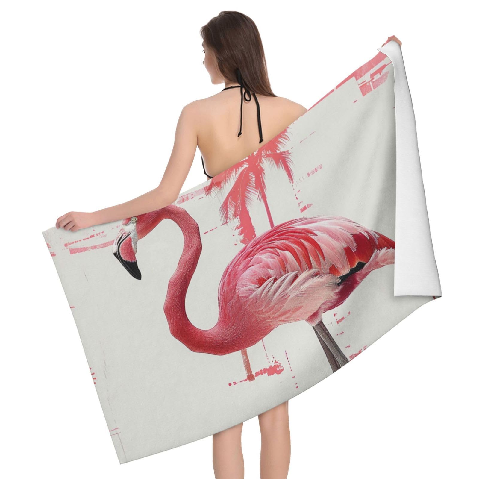BWWHCCTI Flamingo Print Printed Microfiber Quick Dry Bath Towel, Soft Beach Towels for Travel,Camping,Gym,Beach,Swimming,Yoga, 130x80 CM